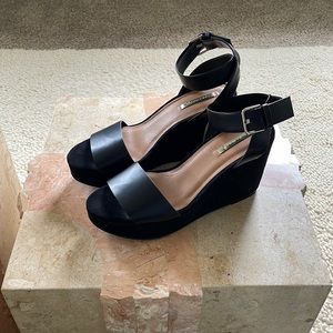 NEW Zara Trafaluc Wedge Ankle Strap Sandals - Black Size 40